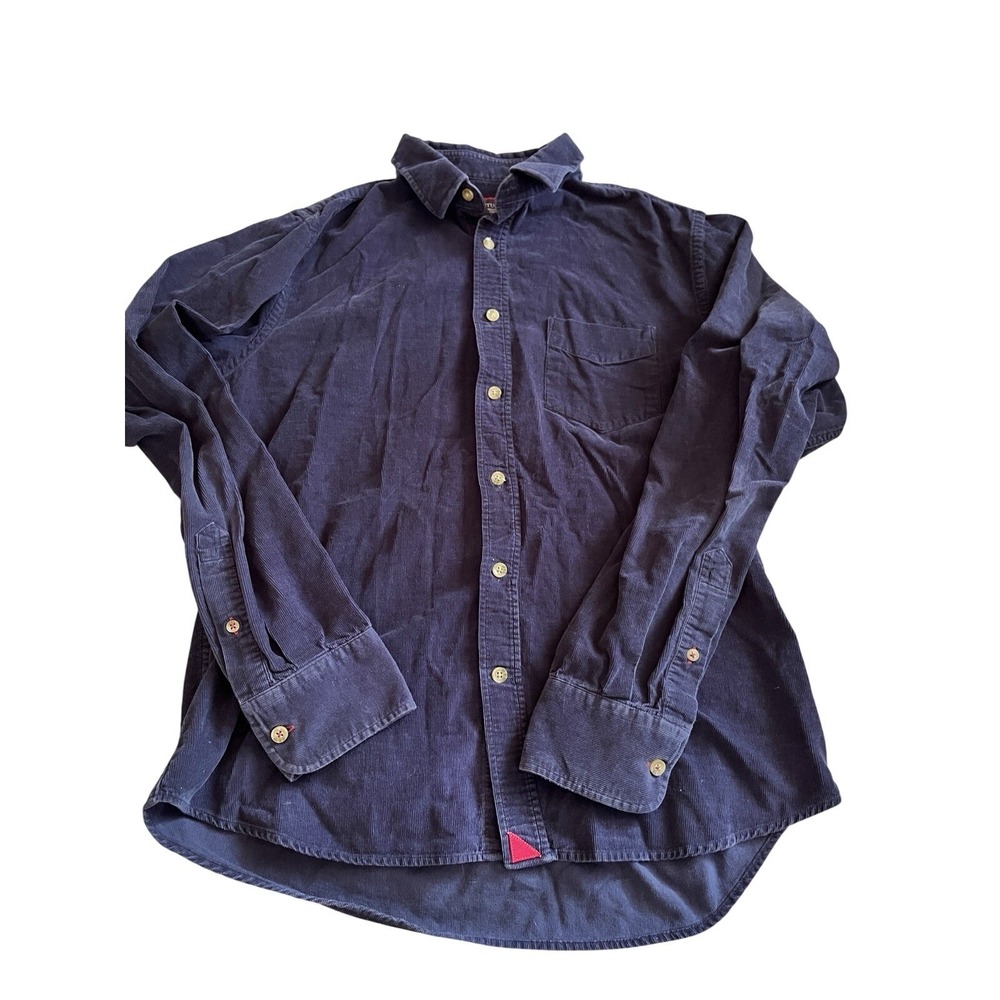 Men's Navy Blue Corduroy UntuckIt Button Down Shirt Medium Slim Long Sleeve